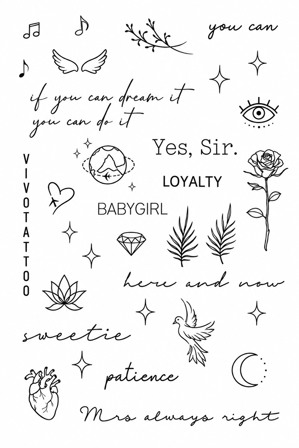 Переводные мини-тату, сет №2 "YOU CAN"